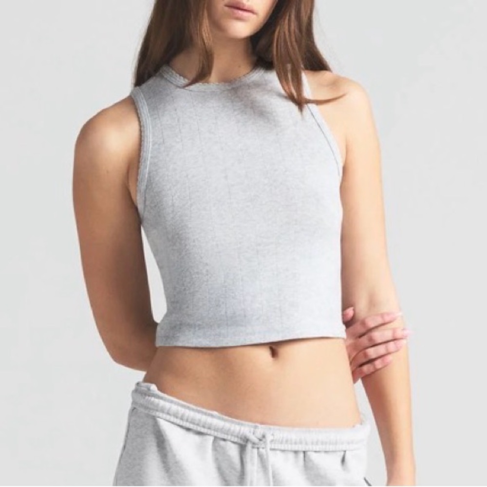 skims drop needle pointelle cropped tank top in light heather grey